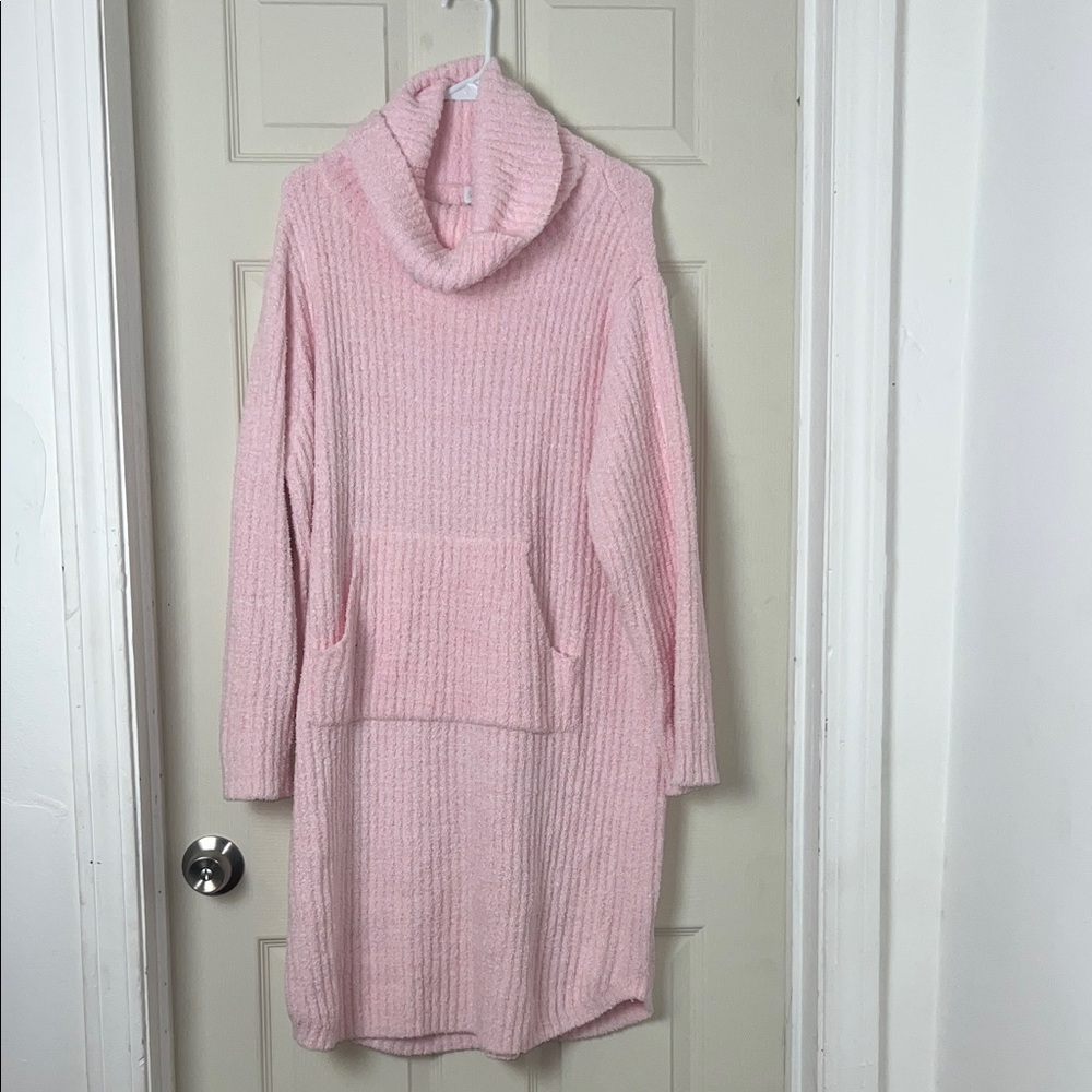 Elegant Pink Cowl Neck Sweater Dress